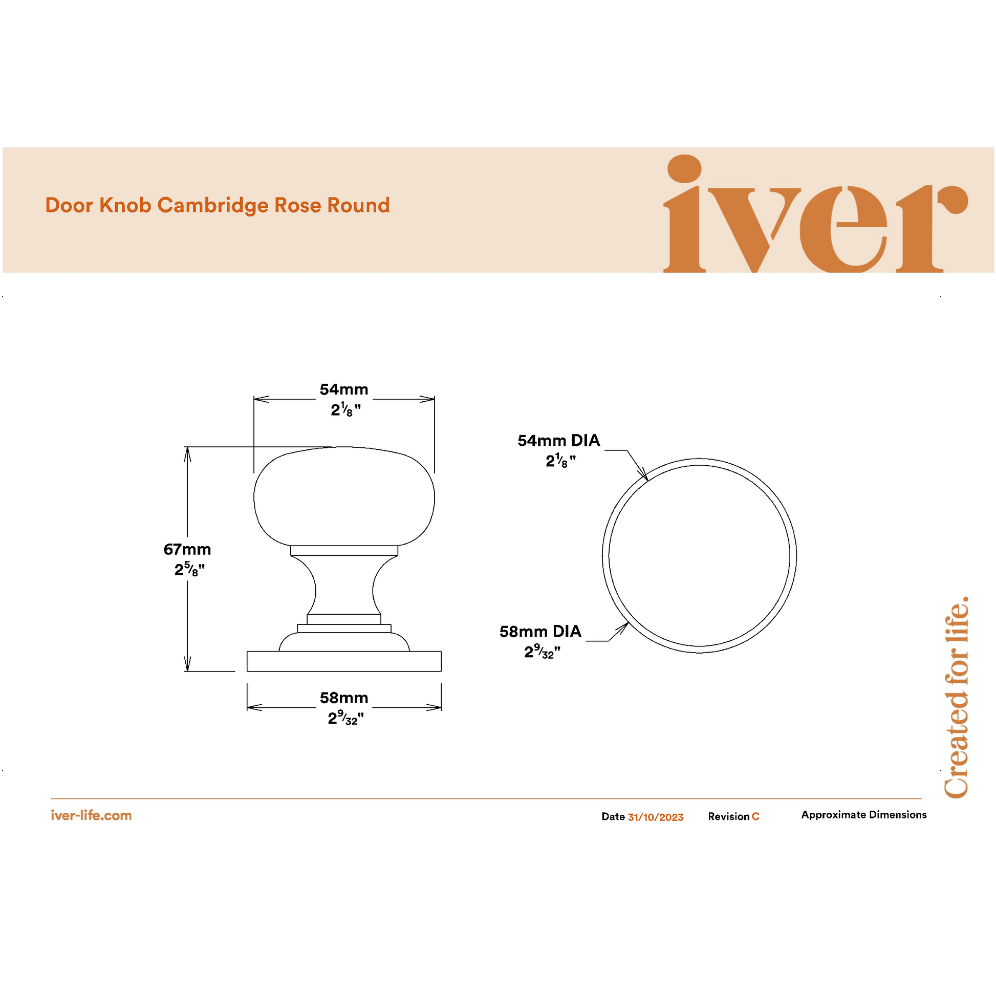 Iver Door Knob Cambridge Round Rose Concealed Fix Key/Key Distressed Nickel Entrance Kit