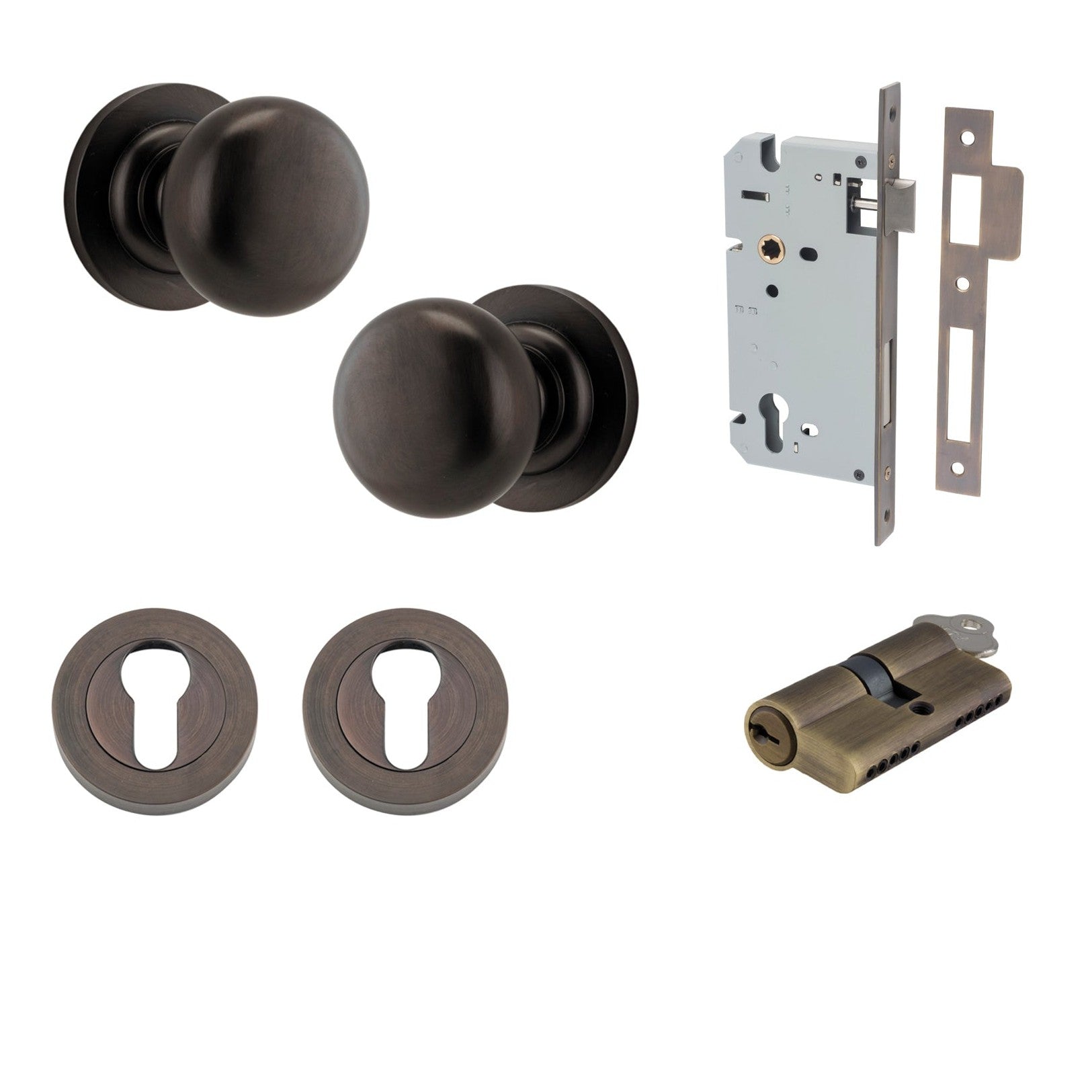 Iver Door Knob Cambridge Round Rose Concealed Fix Key/Key Signature Brass Entrance Kit