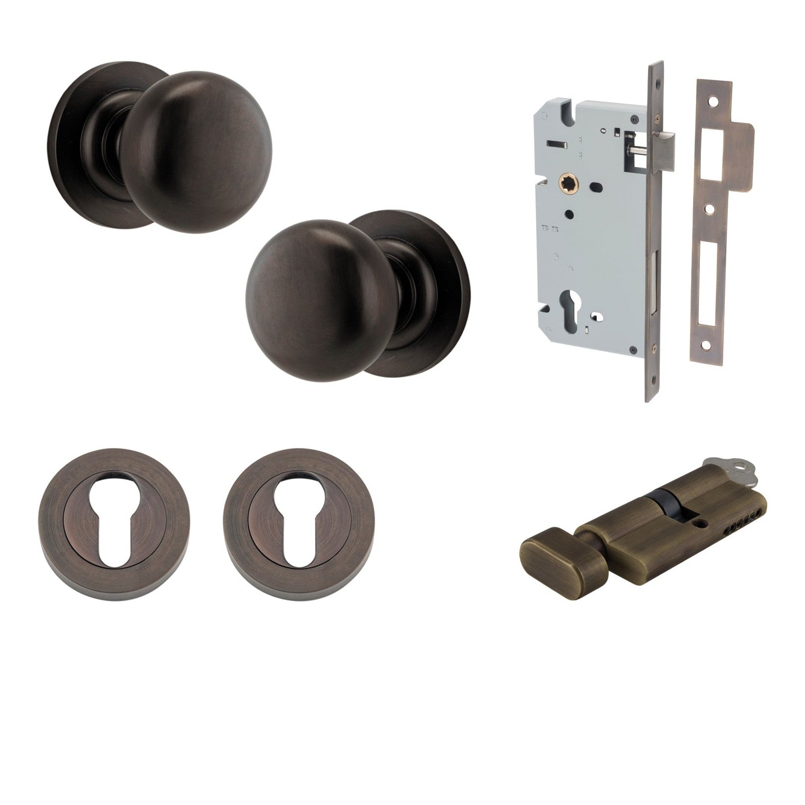 Iver Door Knob Cambridge Round Rose Concealed Fix Key/Thumb Signature Brass Entrance Kit