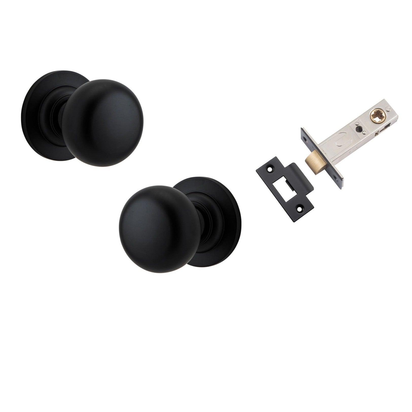 Iver Door Knob Cambridge Round Rose Concealed Fix Matt Black Passage Kit