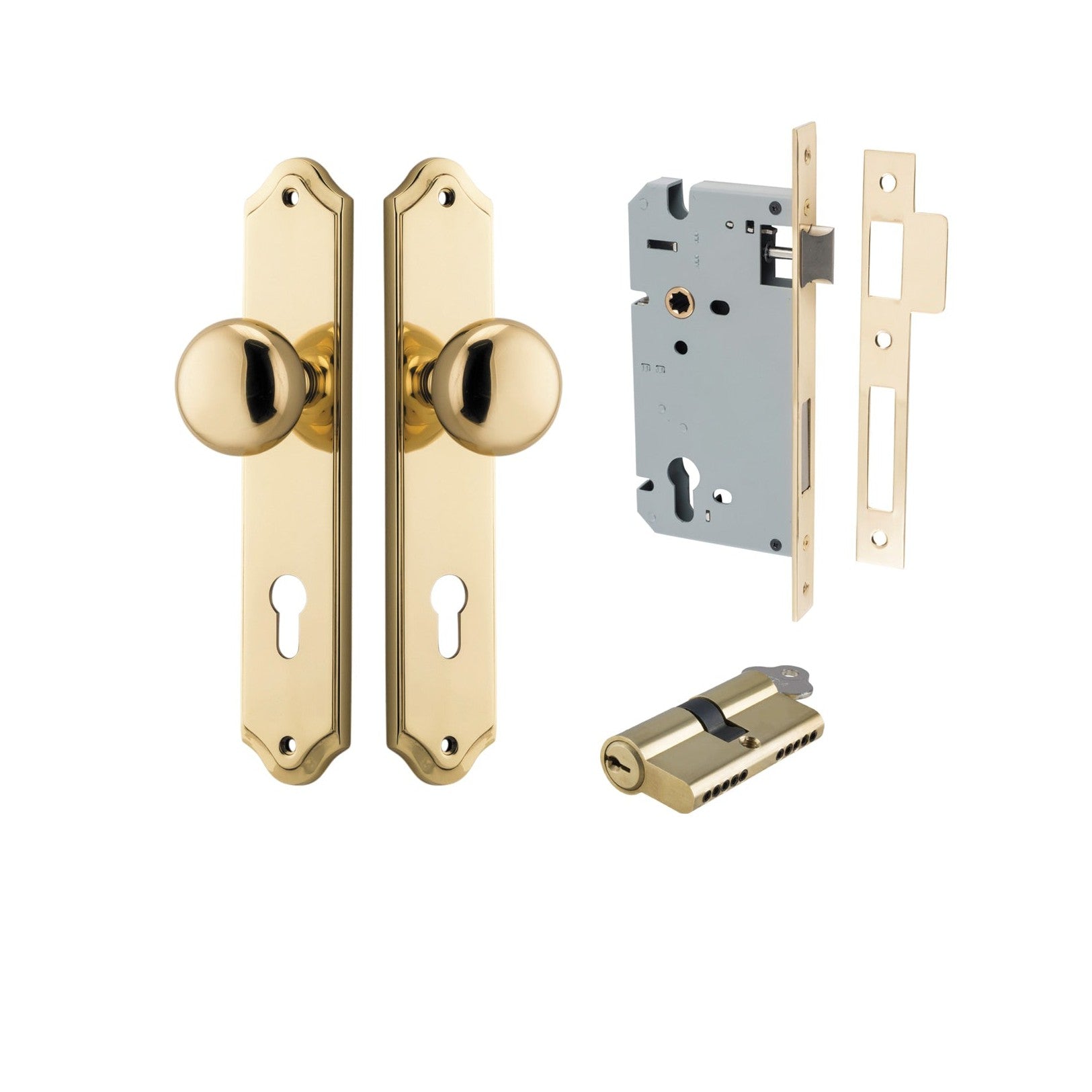 Iver Door Knob Cambridge Shouldered Euro Key/Key Polished Brass Entrance Kit