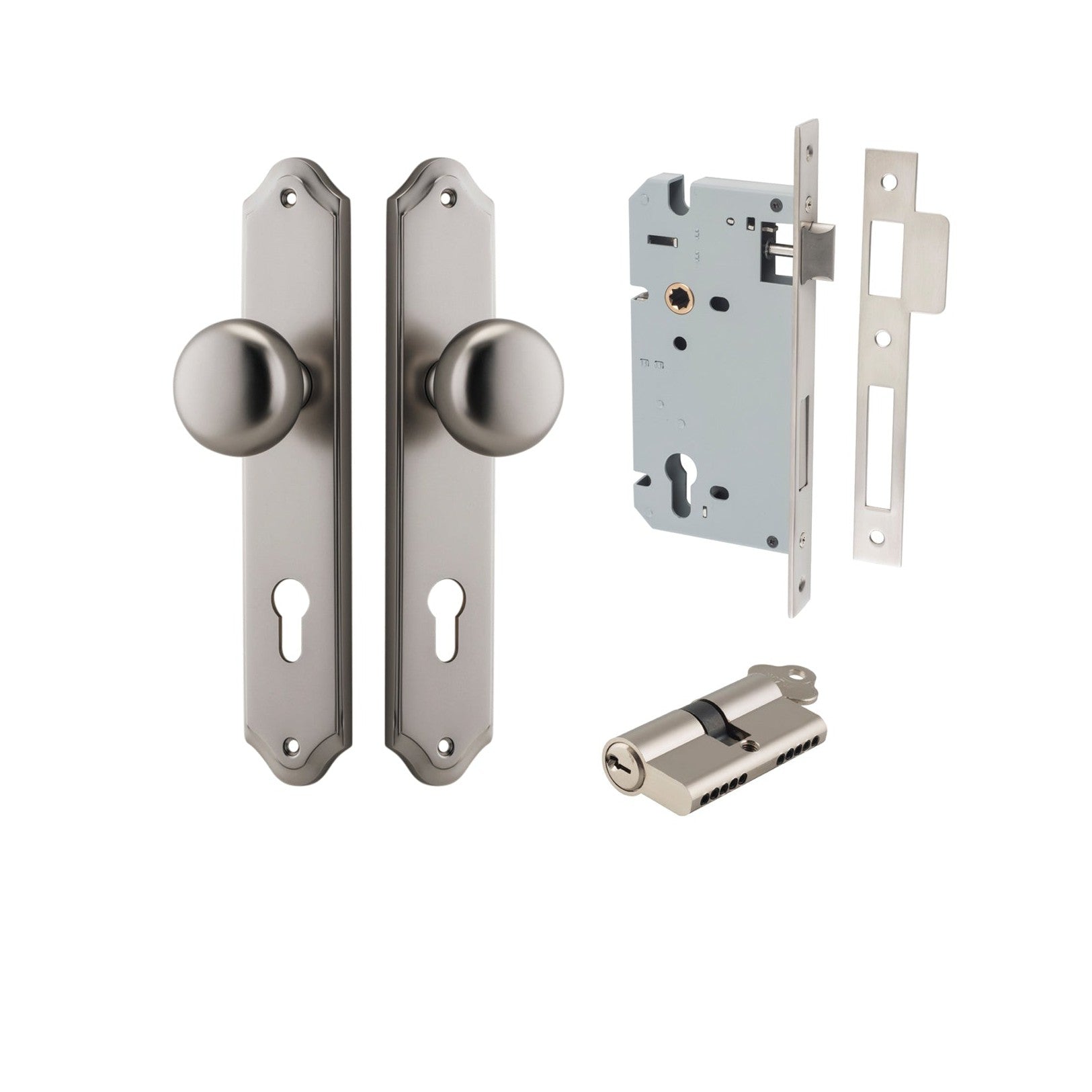 Iver Door Knob Cambridge Shouldered Euro Key/Key Satin Nickel Entrance Kit