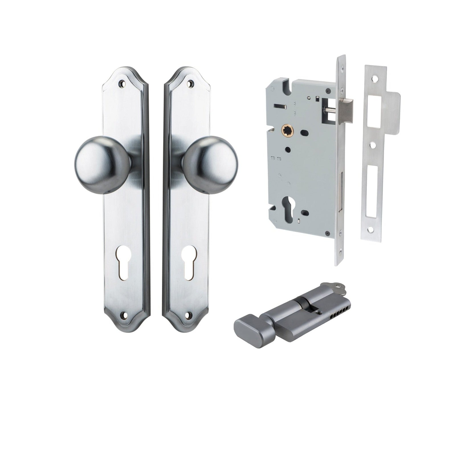 Iver Door Knob Cambridge Shouldered Euro Key/Thumb Brushed Chrome Entrance Kit