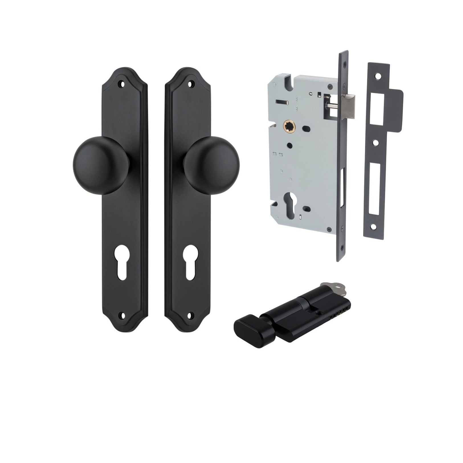 Iver Door Knob Cambridge Shouldered Euro Key/Thumb Matt Black Entrance Kit