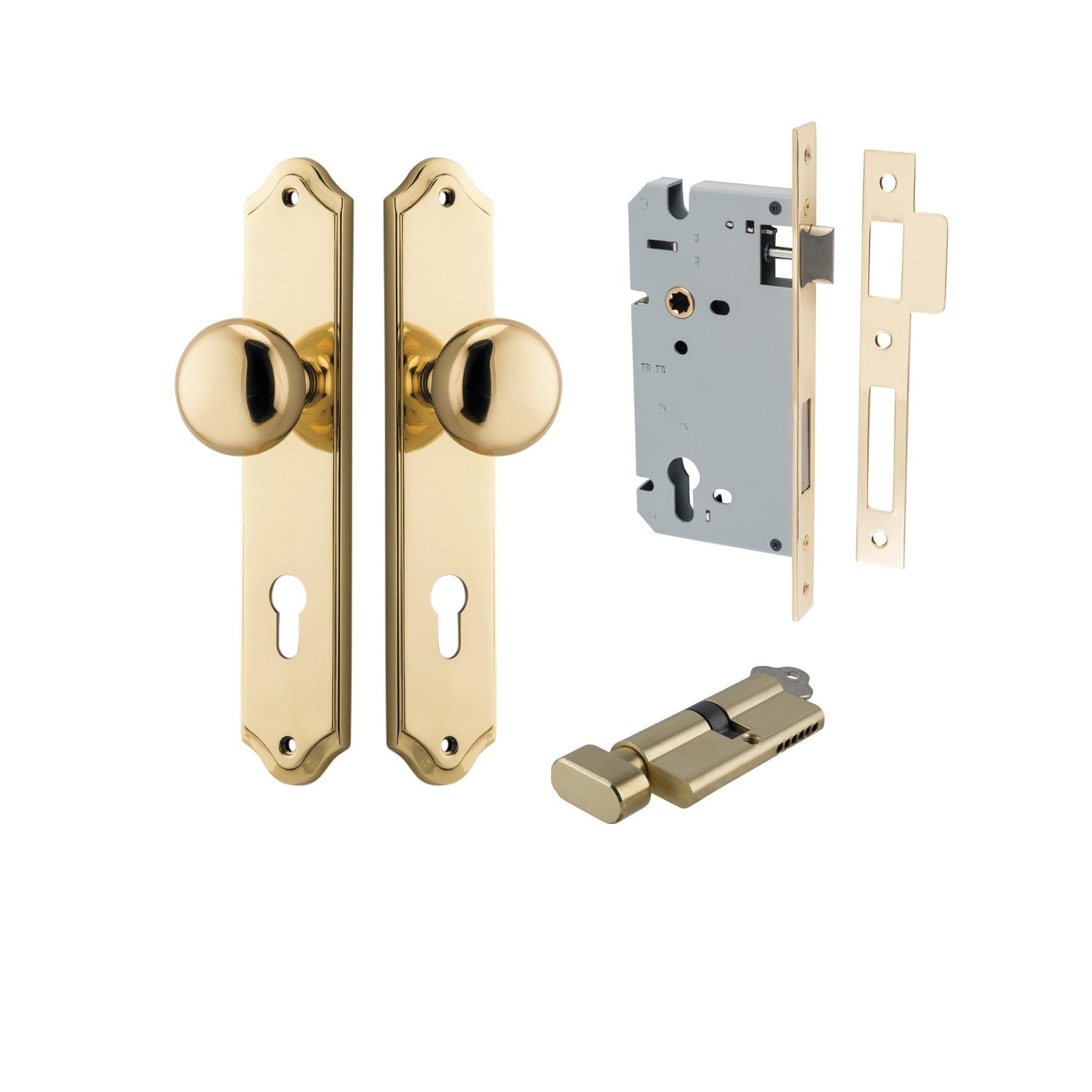 Iver Door Knob Cambridge Shouldered Euro Key/Thumb Polished Brass Entrance Kit