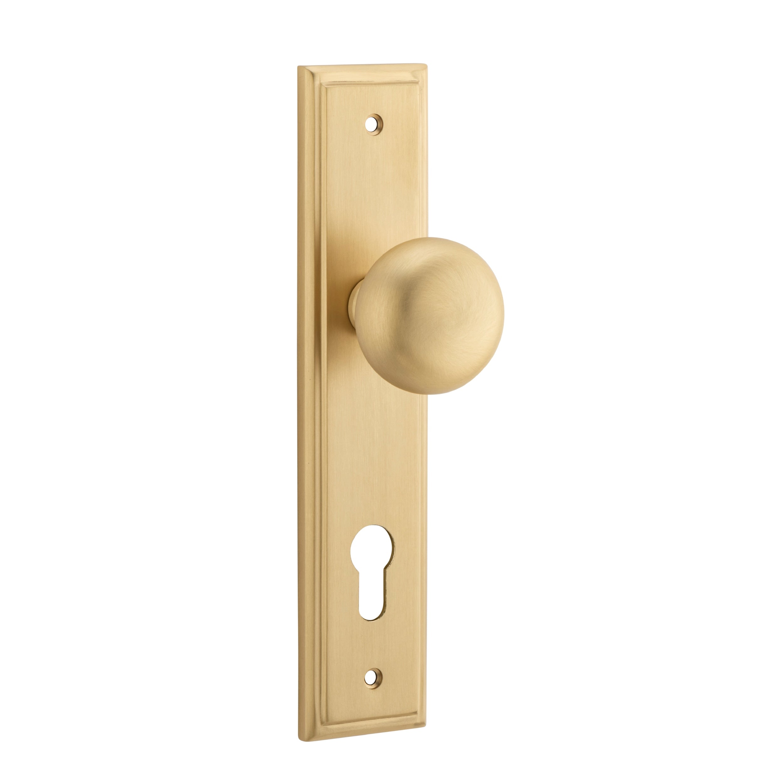 Iver Door Knob Cambridge Stepped Euro Pair Brushed Brass