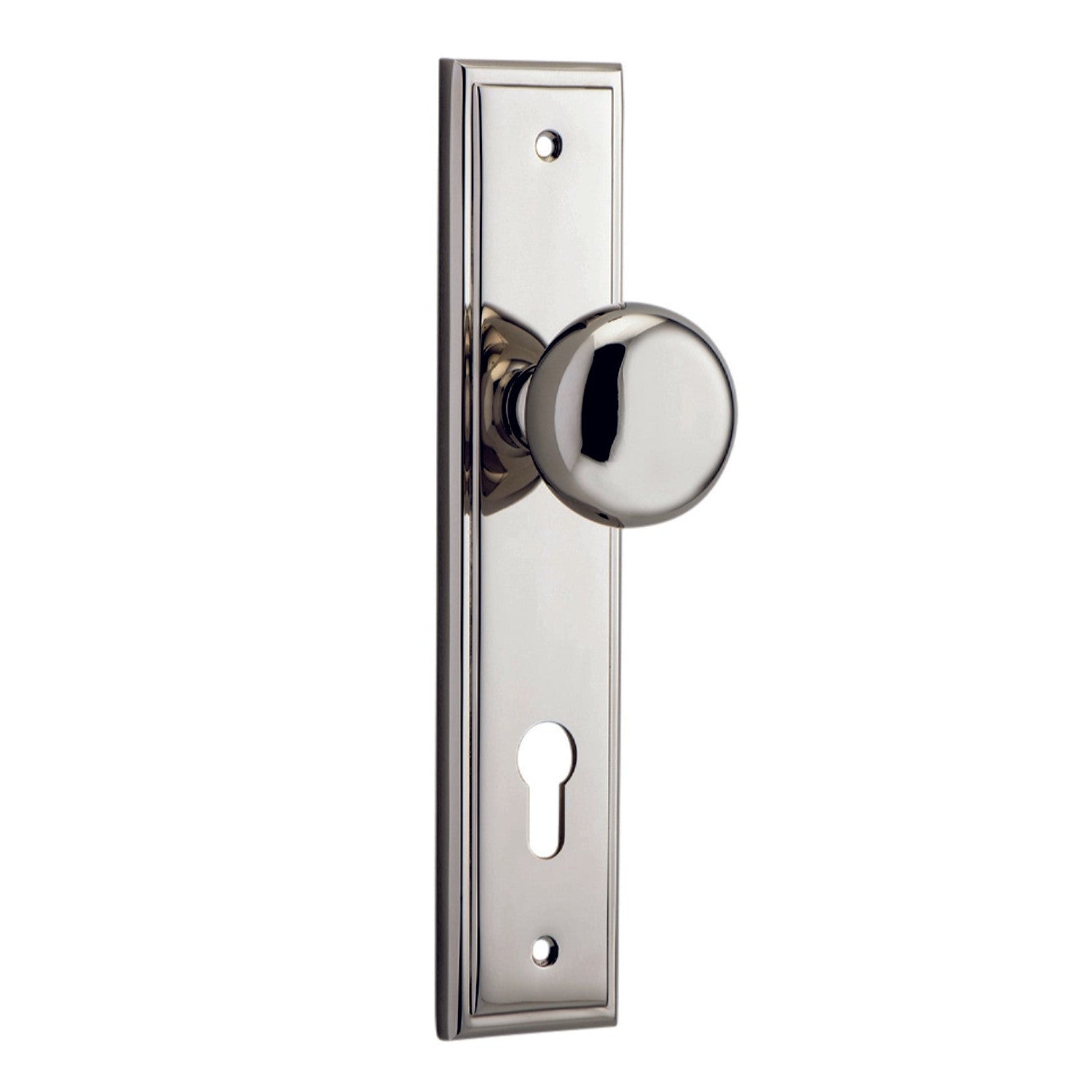 Iver Door Knob Cambridge Stepped Euro Pair Polished Nickel