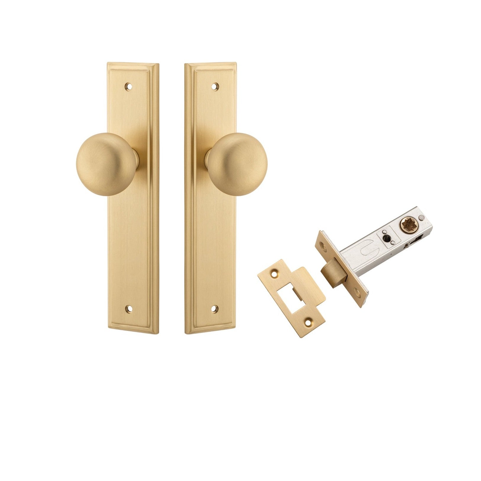 Iver Door Knob Cambridge Stepped Latch Brushed Brass Passage Kit