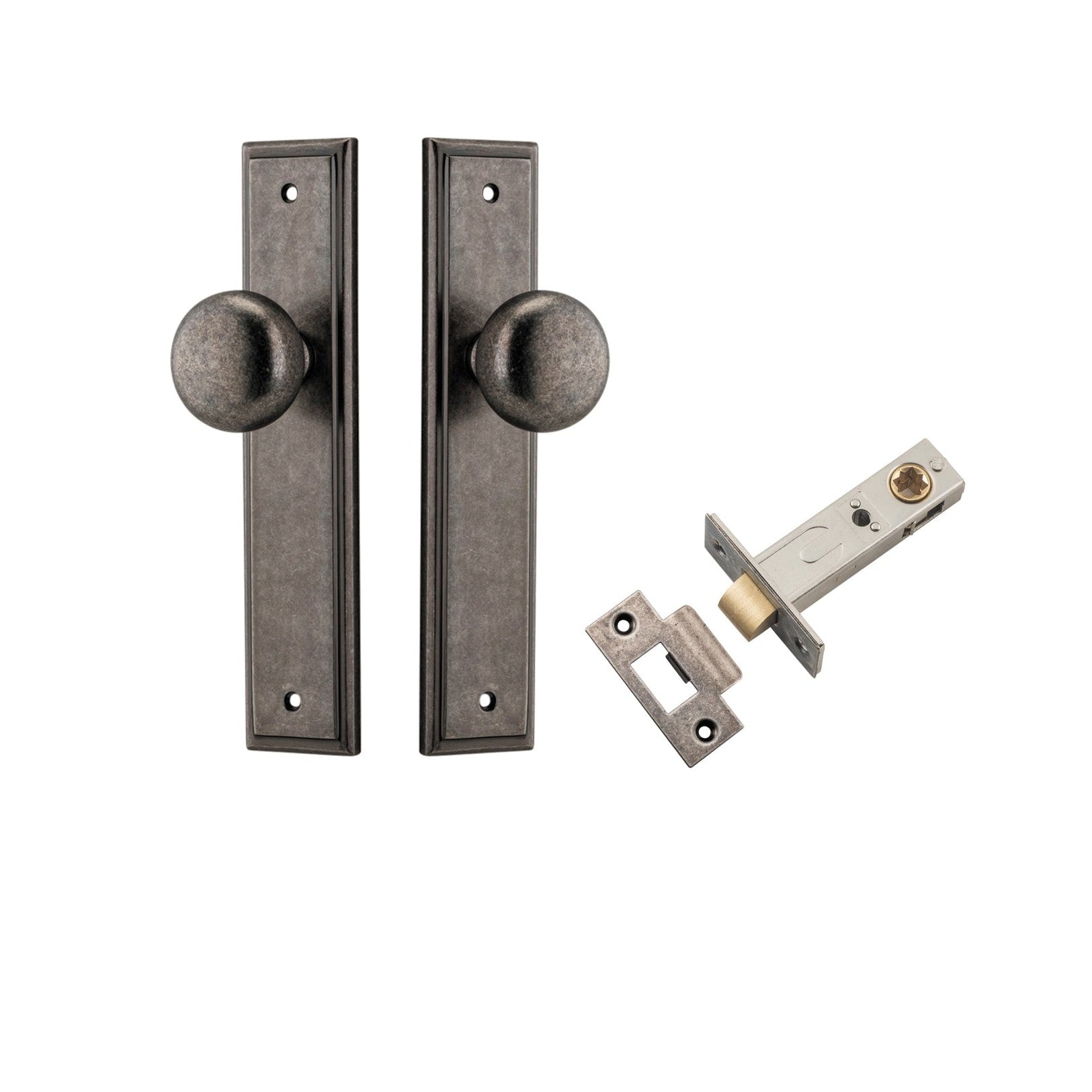 Iver Door Knob Cambridge Stepped Latch Distressed Nickel Passage Kit