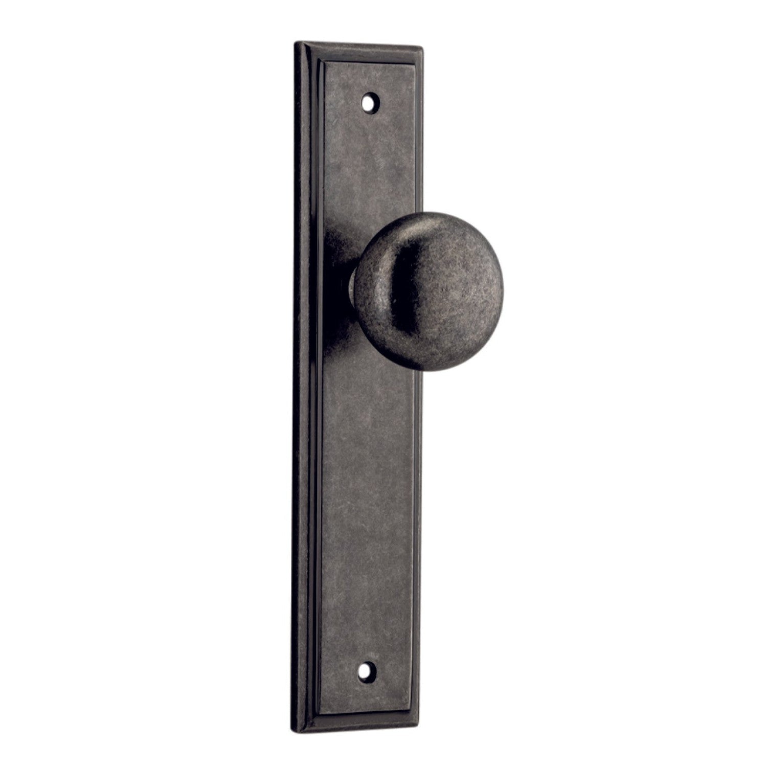 Iver Door Knob Cambridge Stepped Latch Pair Distressed Nickel