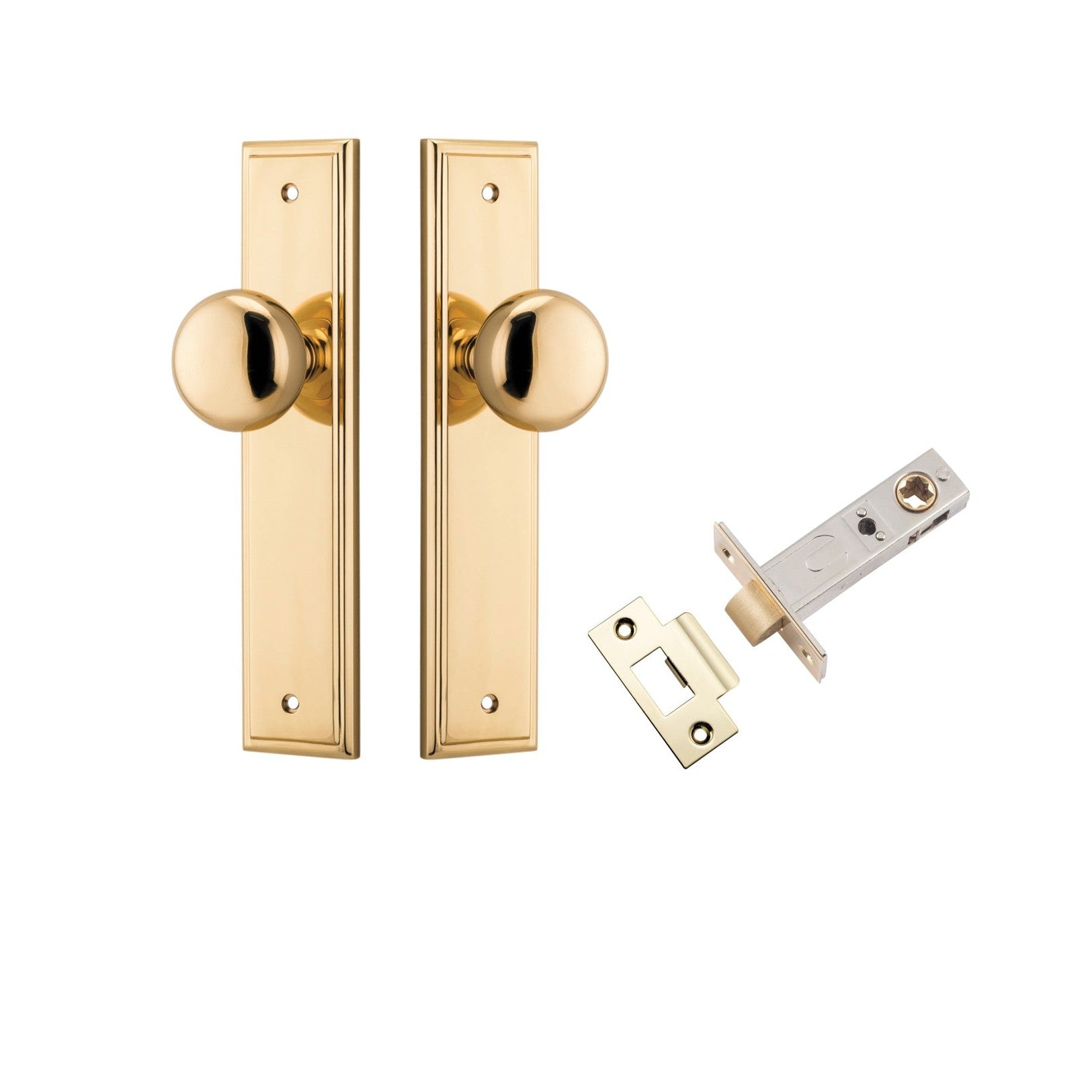 Iver Door Knob Cambridge Stepped Latch Polished Brass Passage Kit