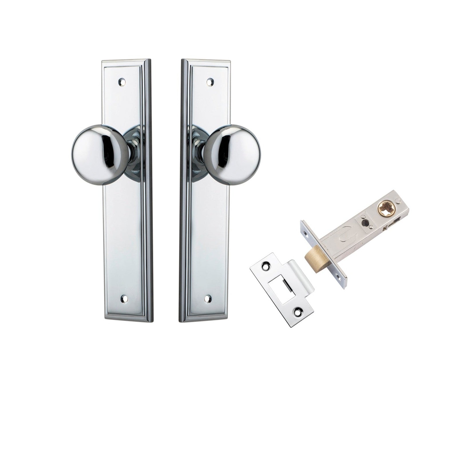 Iver Door Knob Cambridge Stepped Latch Polished Chrome Passage Kit