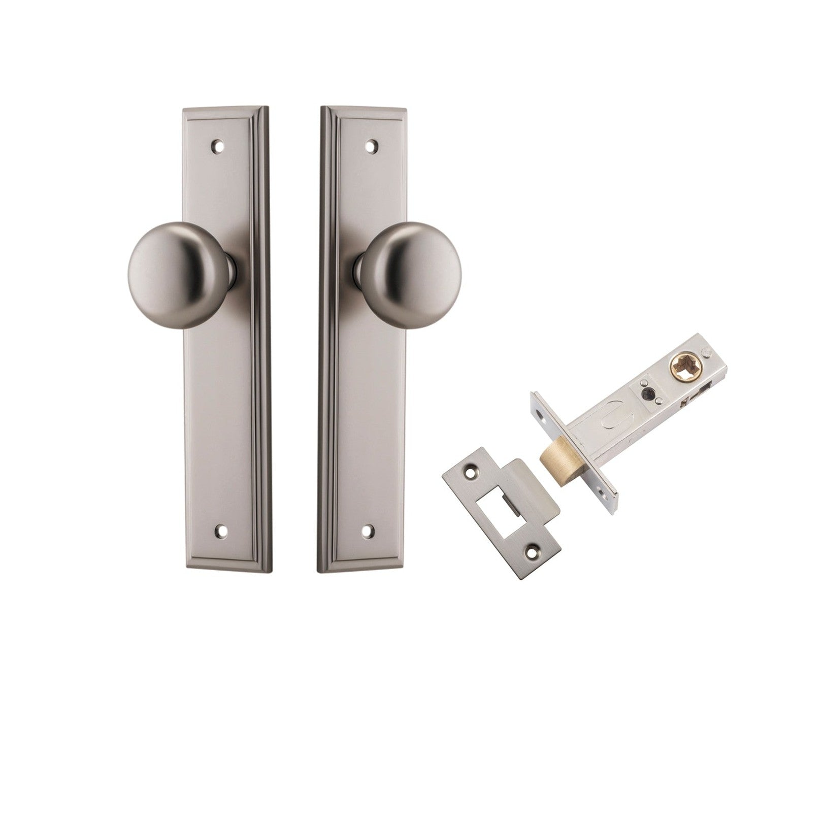 Iver Door Knob Cambridge Stepped Latch Satin Nickel Passage Kit