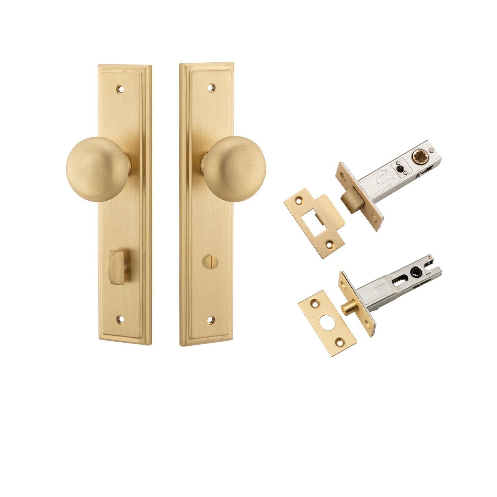 Iver Door Knob Cambridge Stepped Privacy Brushed Brass Inbuilt Privacy Kit