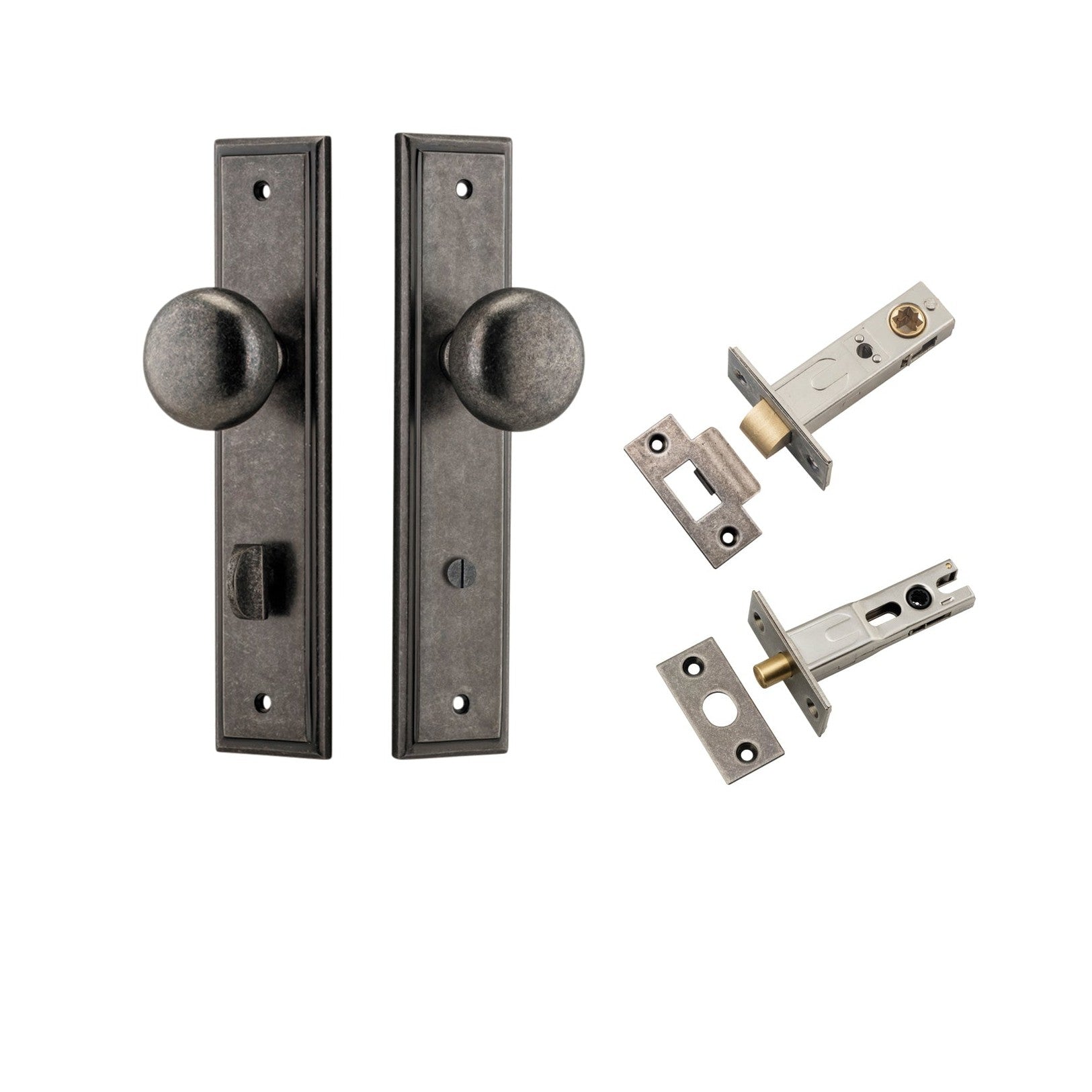 Iver Door Knob Cambridge Stepped Privacy Distressed Nickel Inbuilt Privacy Kit