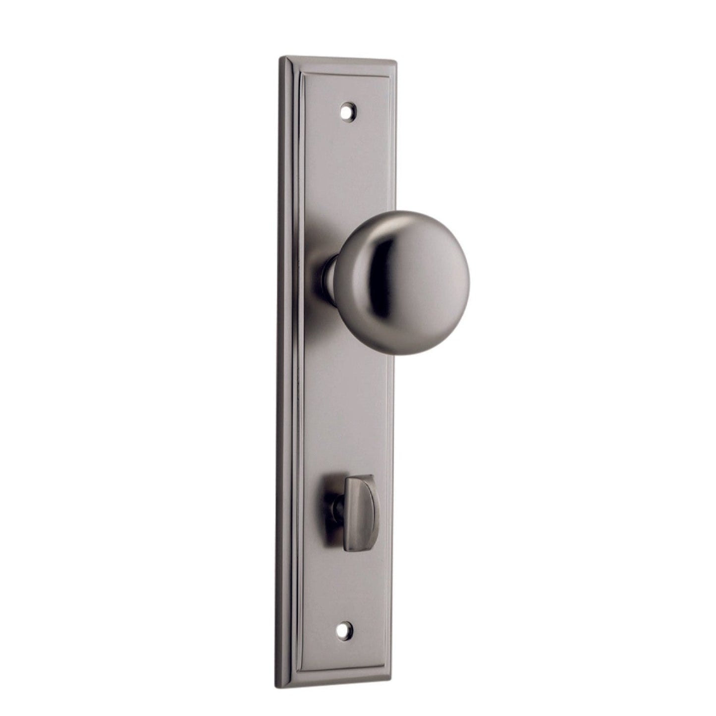 Iver Door Knob Cambridge Stepped Privacy Pair Satin Nickel