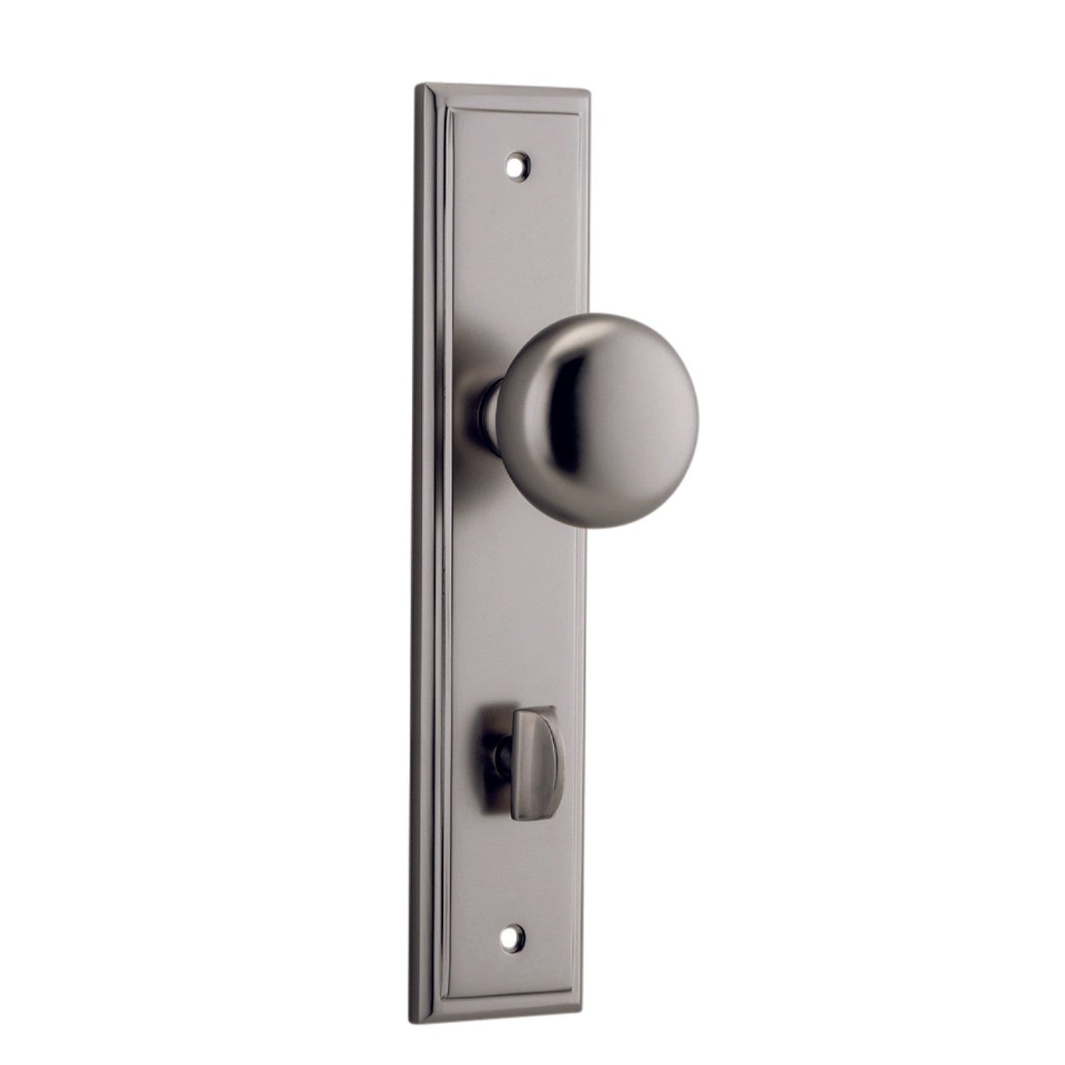 Iver Door Knob Cambridge Stepped Privacy Pair Satin Nickel