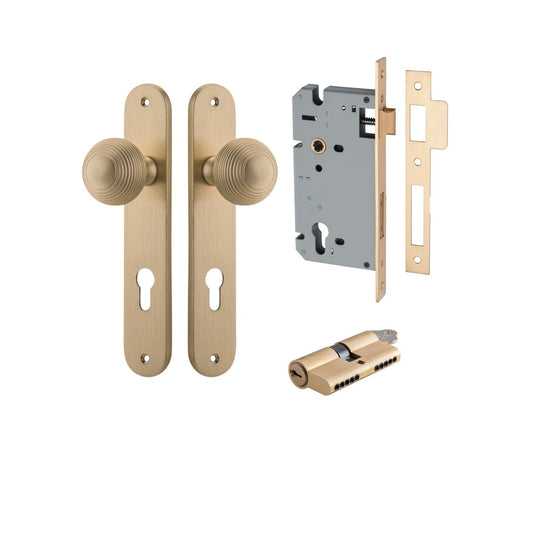 Iver Door Knob Guildford Oval Euro Key/Key Brushed Brass Entrance Kit