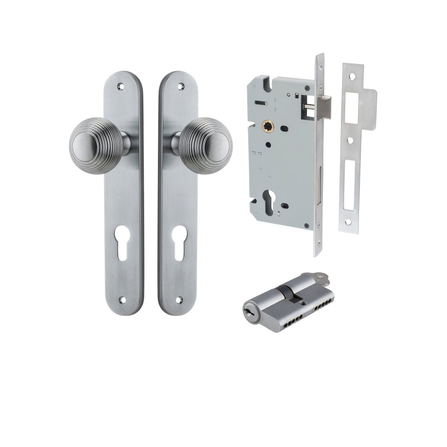 Iver Door Knob Guildford Oval Euro Key/Key Brushed Chrome Entrance Kit