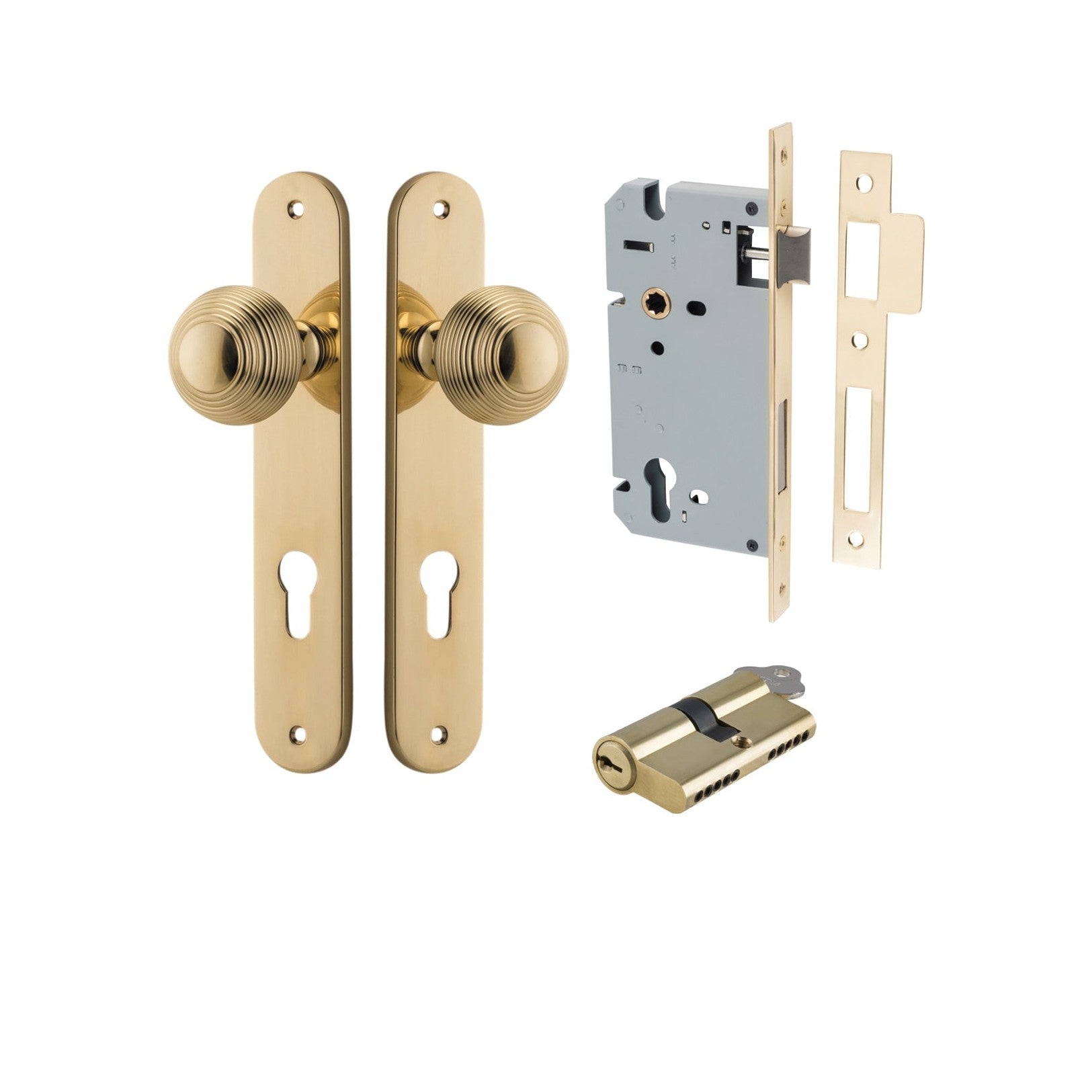 Iver Door Knob Guildford Oval Euro Key/Key Polished Brass Entrance Kit