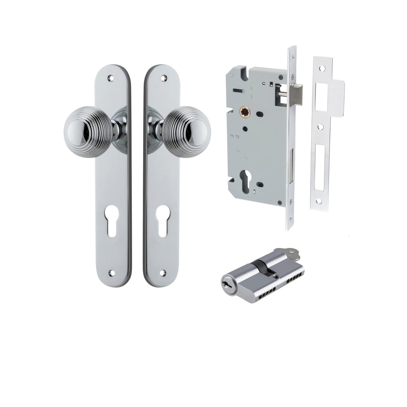 Iver Door Knob Guildford Oval Euro Key/Key Polished Chrome Entrance Kit