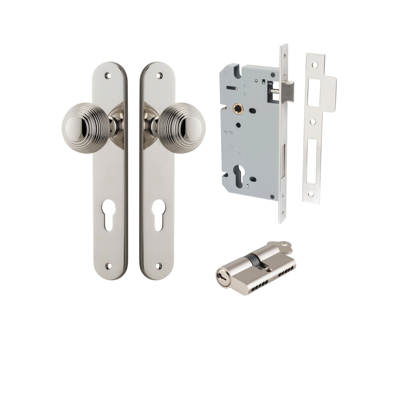 Iver Door Knob Guildford Oval Euro Key/Key Polished Nickel Entrance Kit