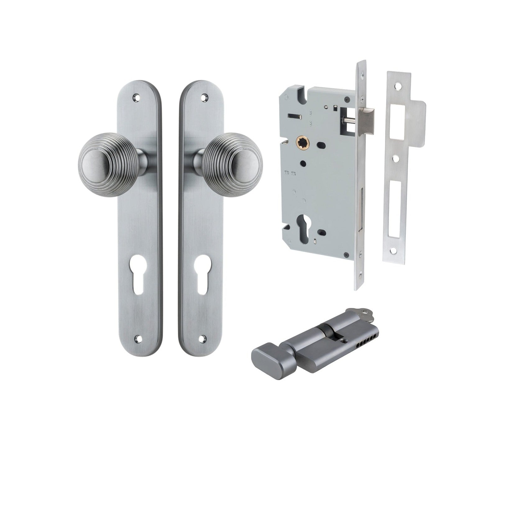 Iver Door Knob Guildford Oval Euro Key/Thumb Brushed Chrome Entrance Kit