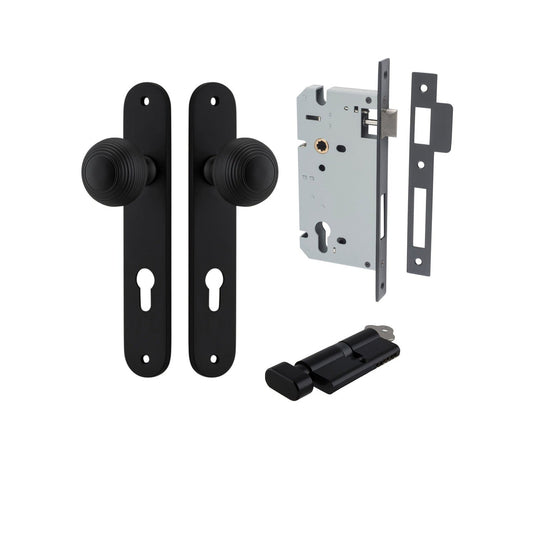 Iver Door Knob Guildford Oval Euro Key/Thumb Matt Black Entrance Kit