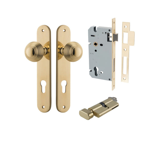 Iver Door Knob Guildford Oval Euro Key/Thumb Polished Brass Entrance Kit