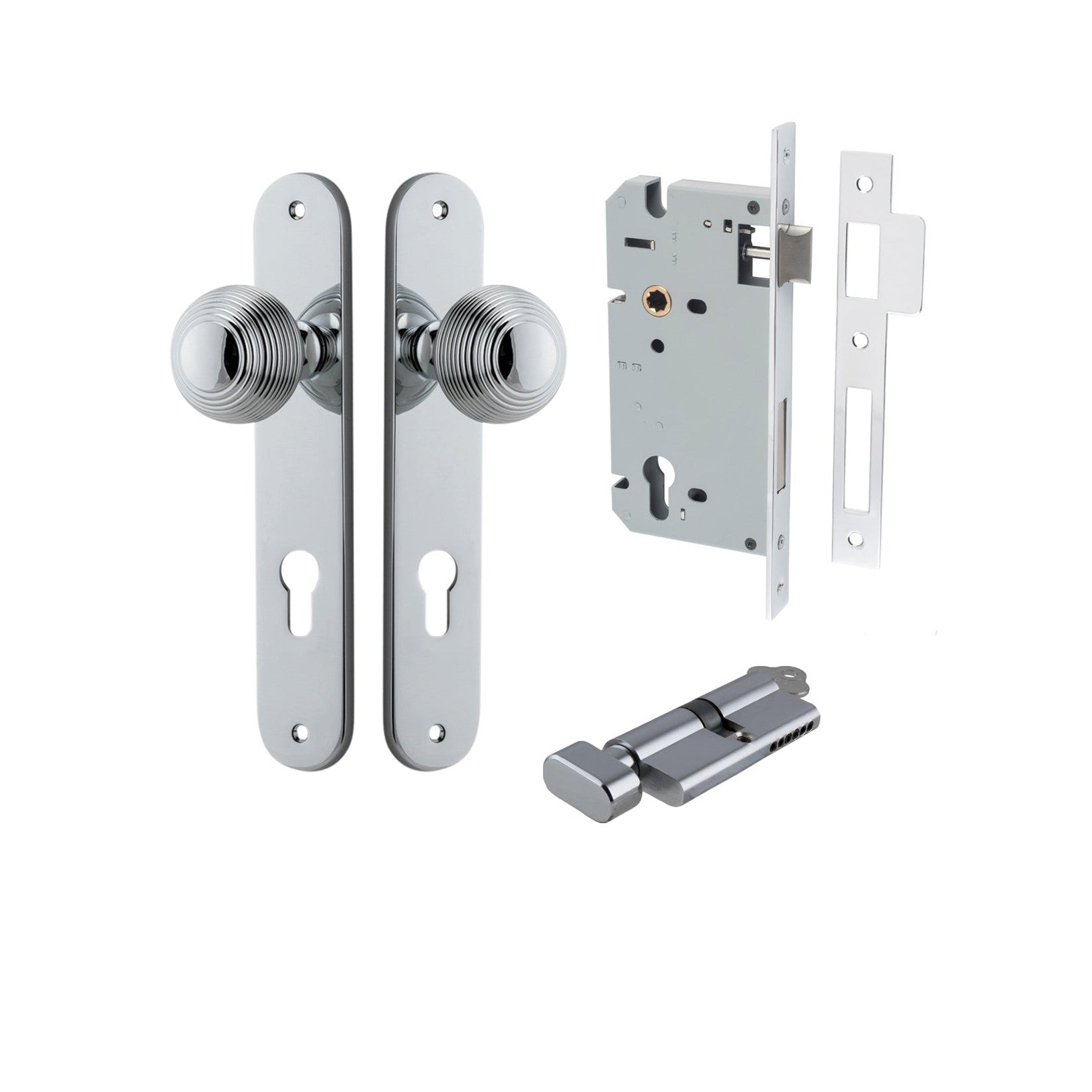 Iver Door Knob Guildford Oval Euro Key/Thumb Polished Chrome Entrance Kit