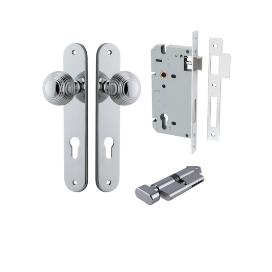 Iver Door Knob Guildford Oval Euro Key/Thumb Polished Chrome Entrance Kit