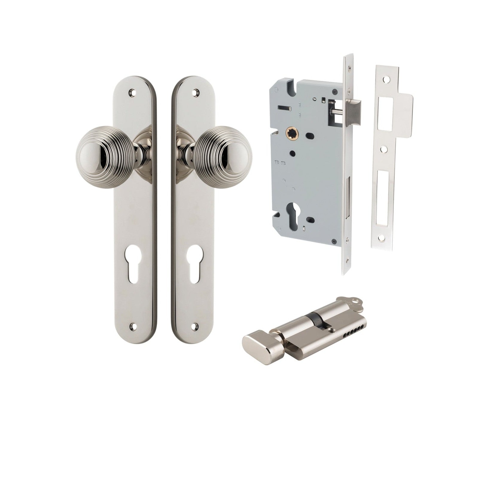 Iver Door Knob Guildford Oval Euro Key/Thumb Polished Nickel Entrance Kit