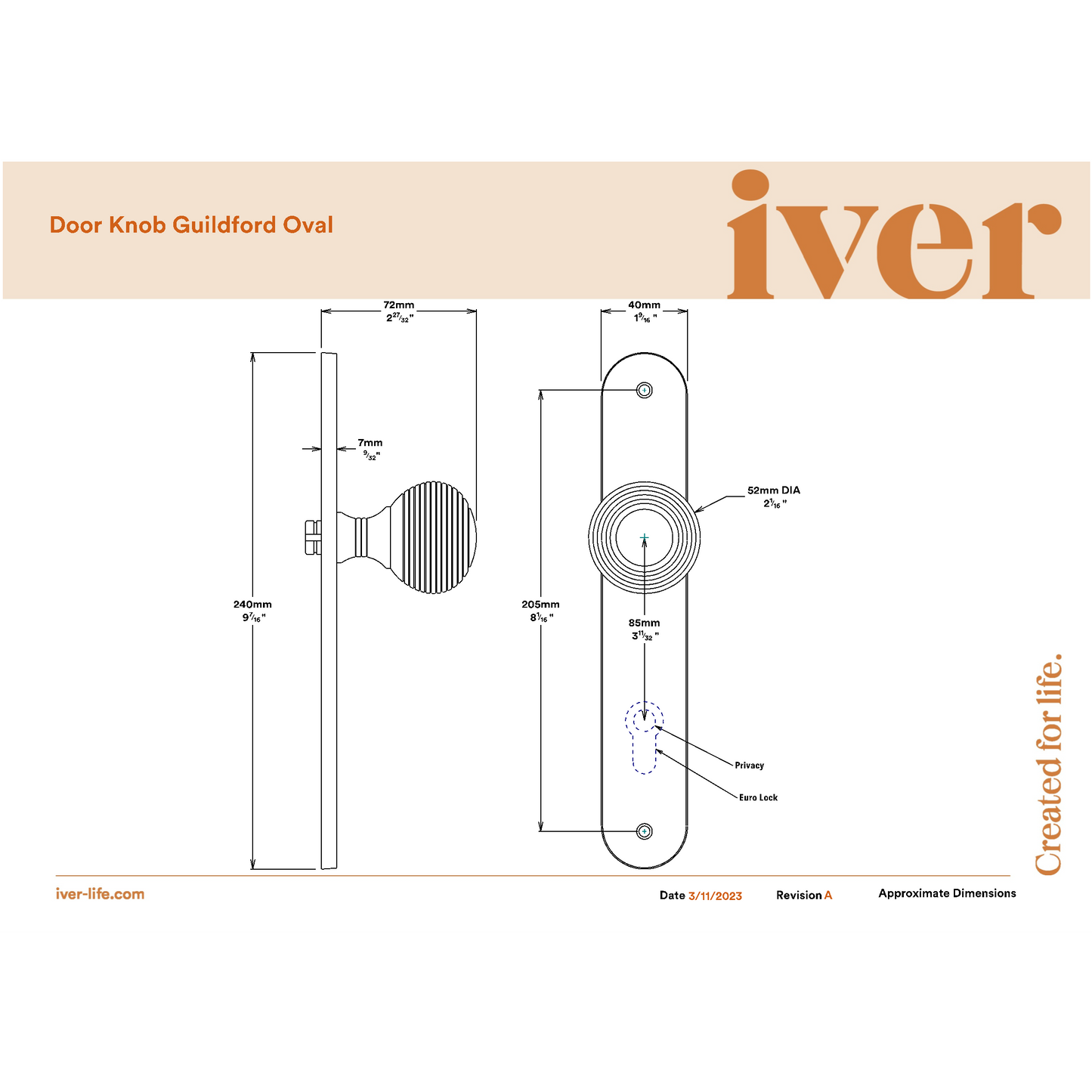 Iver Door Knob Guildford Oval Latch Pair Distressed Nickel