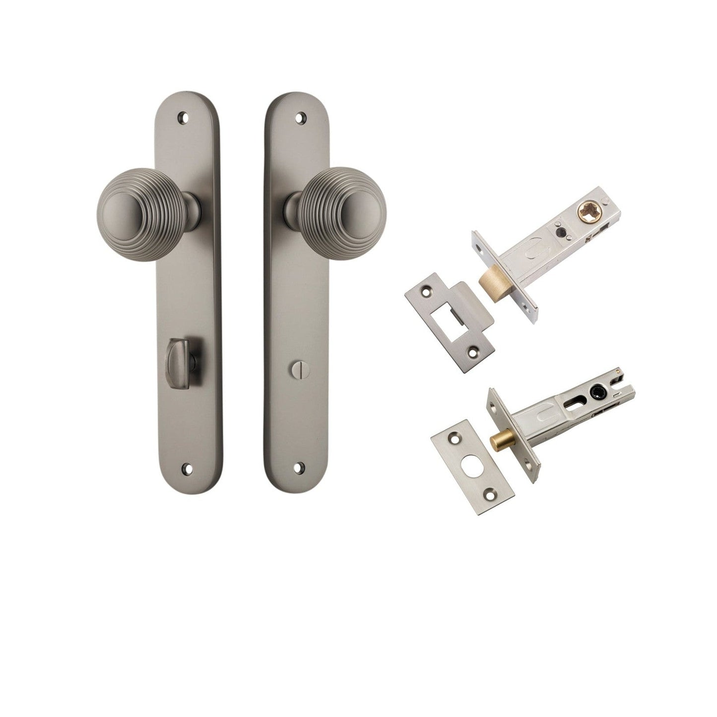 Iver Door Knob Guildford Oval Privacy Satin Nickel Inbuilt Privacy Kit