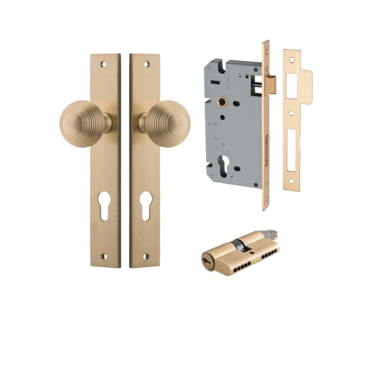 Iver Door Knob Guildford Rectangular Euro Key/Key Brushed Brass Entrance Kit