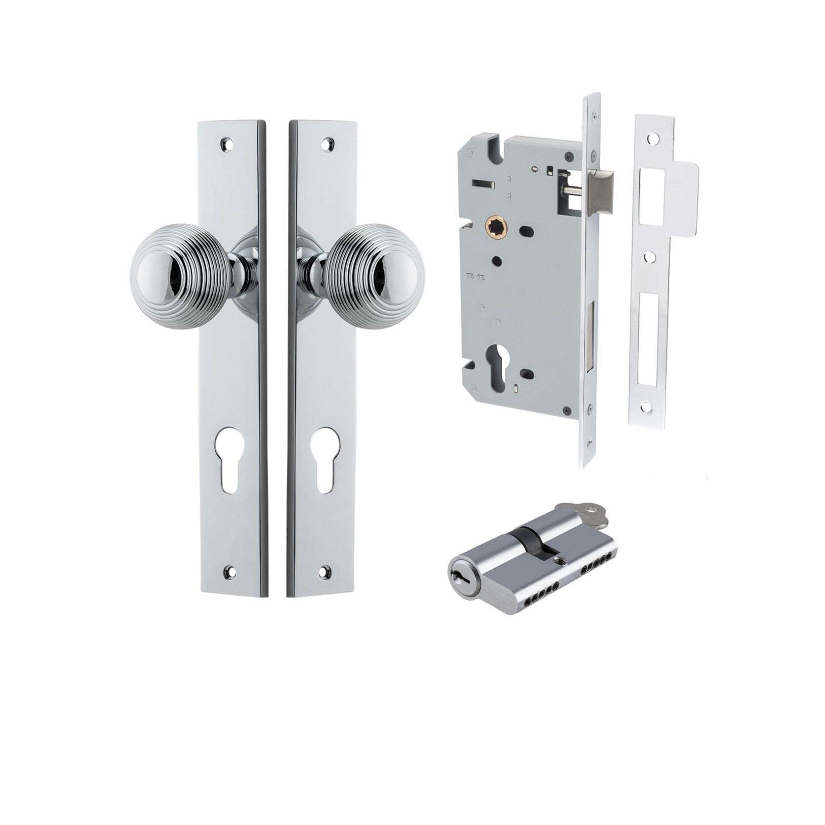 Iver Door Knob Guildford Rectangular Euro Key/Key Polished Chrome Entrance Kit