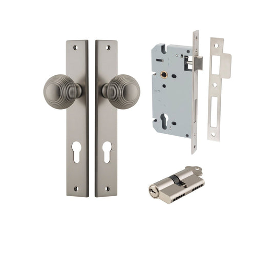 Iver Door Knob Guildford Rectangular Euro Key/Key Satin Nickel Entrance Kit