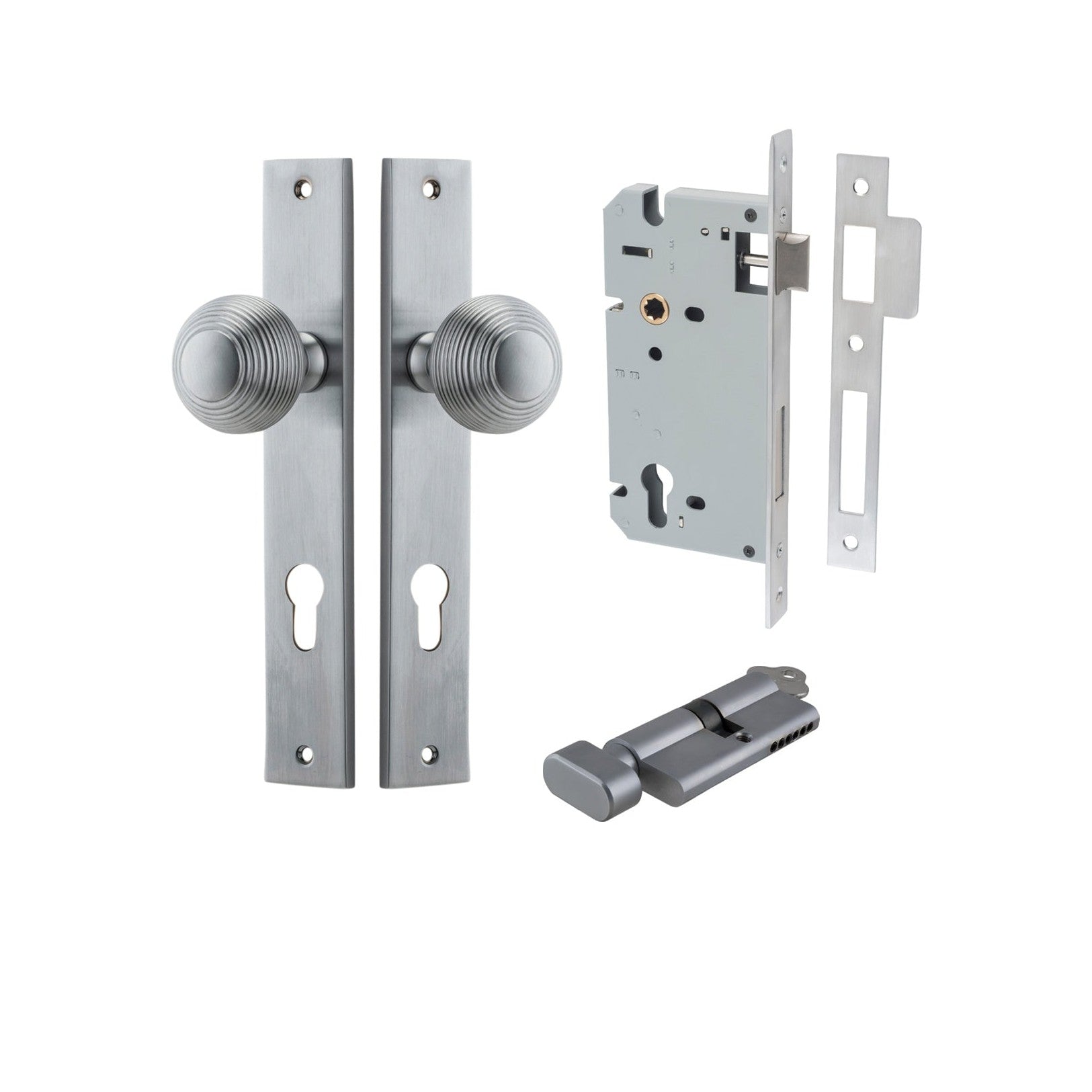 Iver Door Knob Guildford Rectangular Euro Key/Thumb Brushed Chrome Entrance Kit