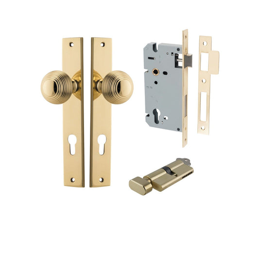 Iver Door Knob Guildford Rectangular Euro Key/Thumb Polished Brass Entrance Kit
