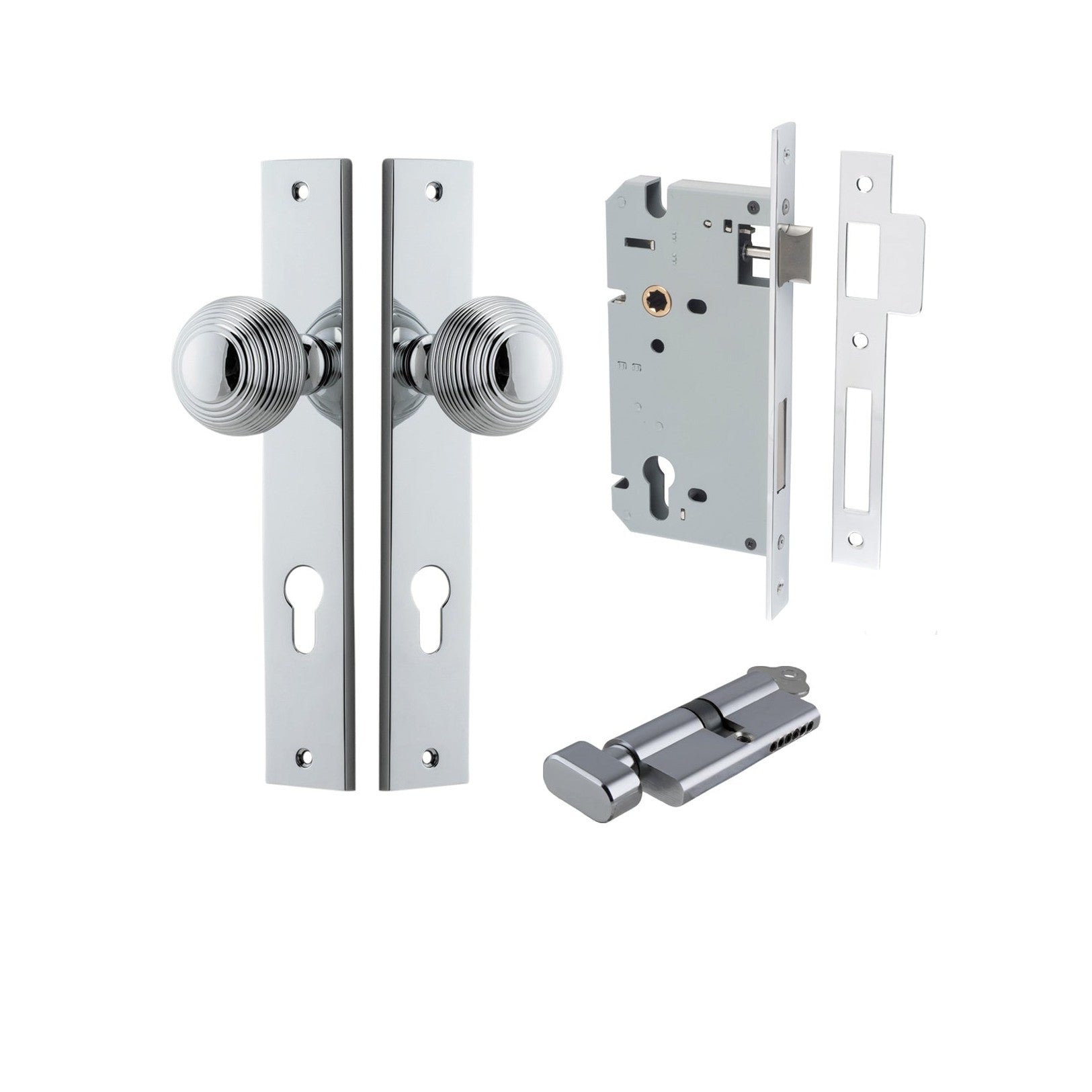 Iver Door Knob Guildford Rectangular Euro Key/Thumb Polished Chrome Entrance Kit