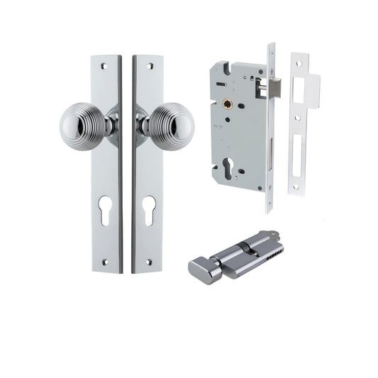 Iver Door Knob Guildford Rectangular Euro Key/Thumb Polished Chrome Entrance Kit