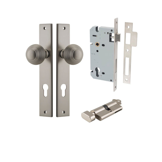 Iver Door Knob Guildford Rectangular Euro Key/Thumb Satin Nickel Entrance Kit