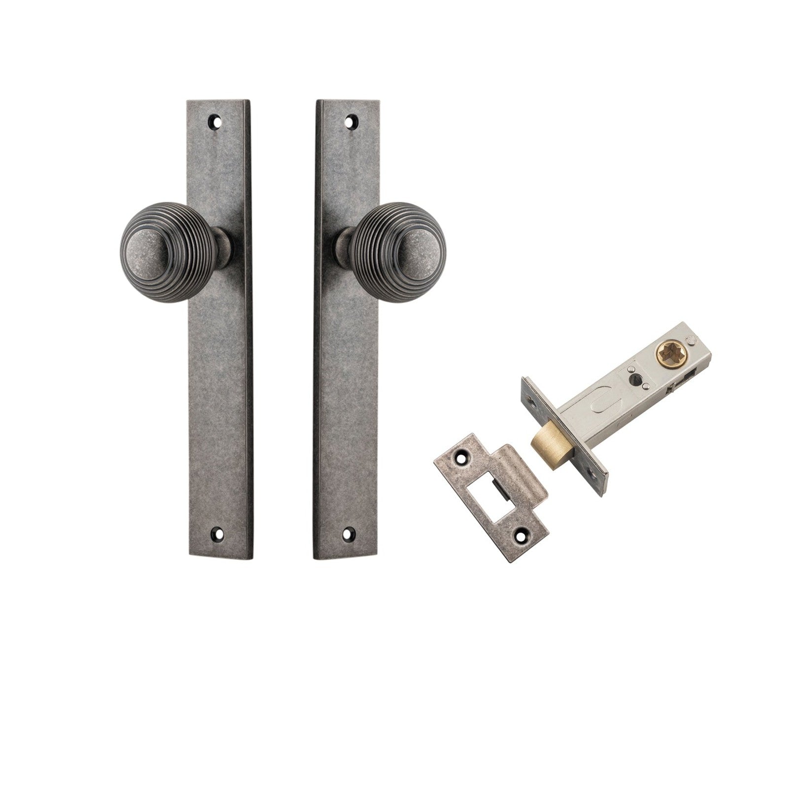 Iver Door Knob Guildford Rectangular Latch Distressed Nickel Passage Kit