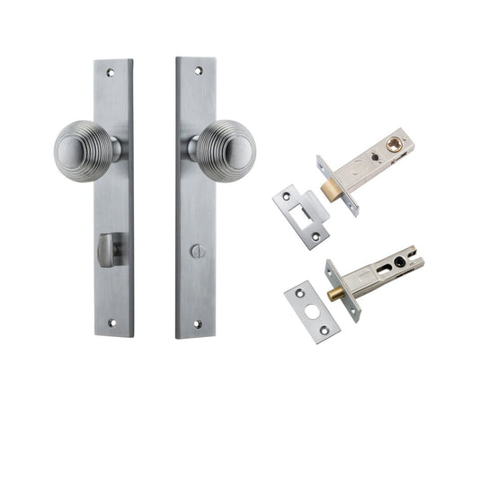 Iver Door Knob Guildford Rectangular Privacy Brushed Chrome Inbuilt Privacy Kit
