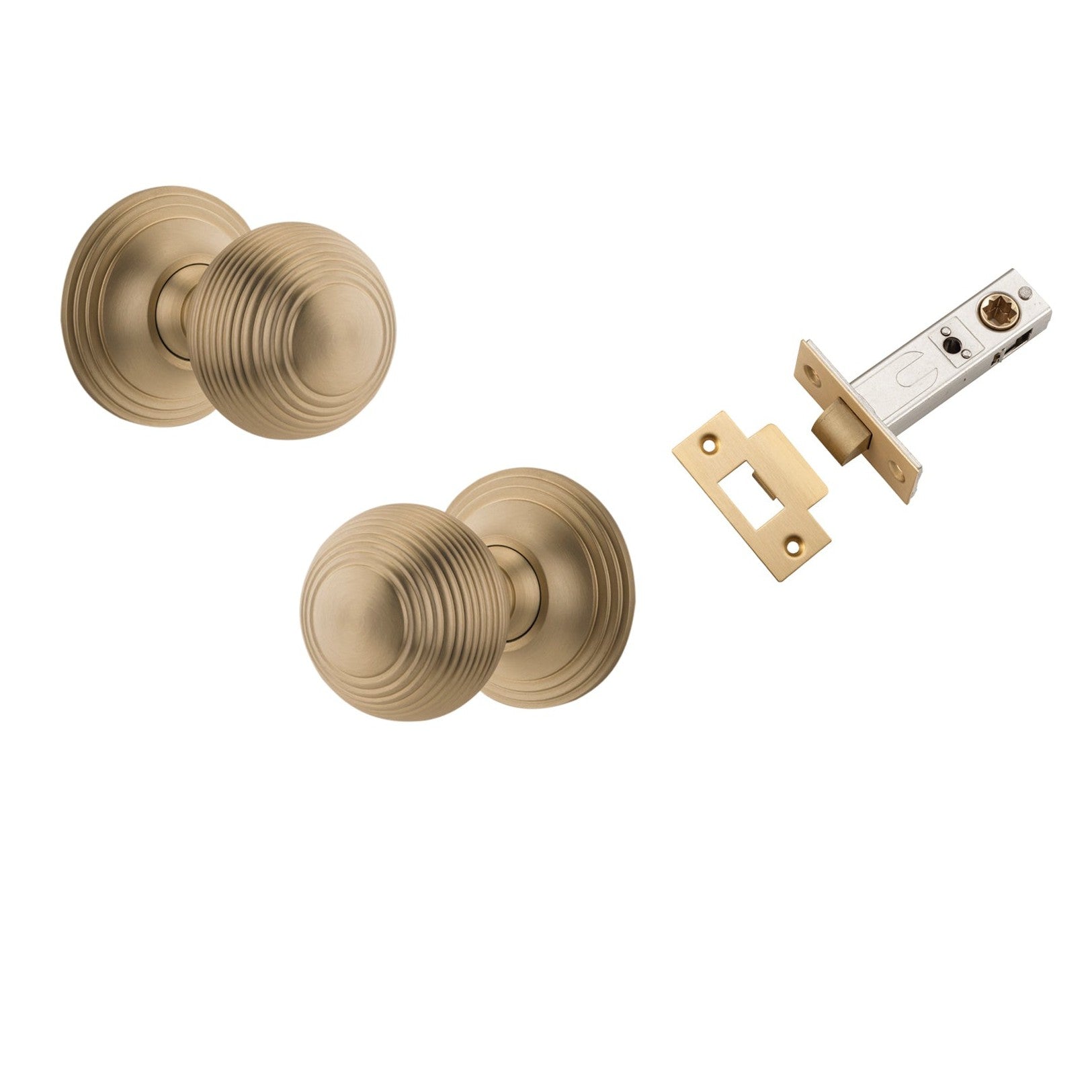 Iver Door Knob Guildford Round Rose Concealed Fix Brushed Brass Passage Kit