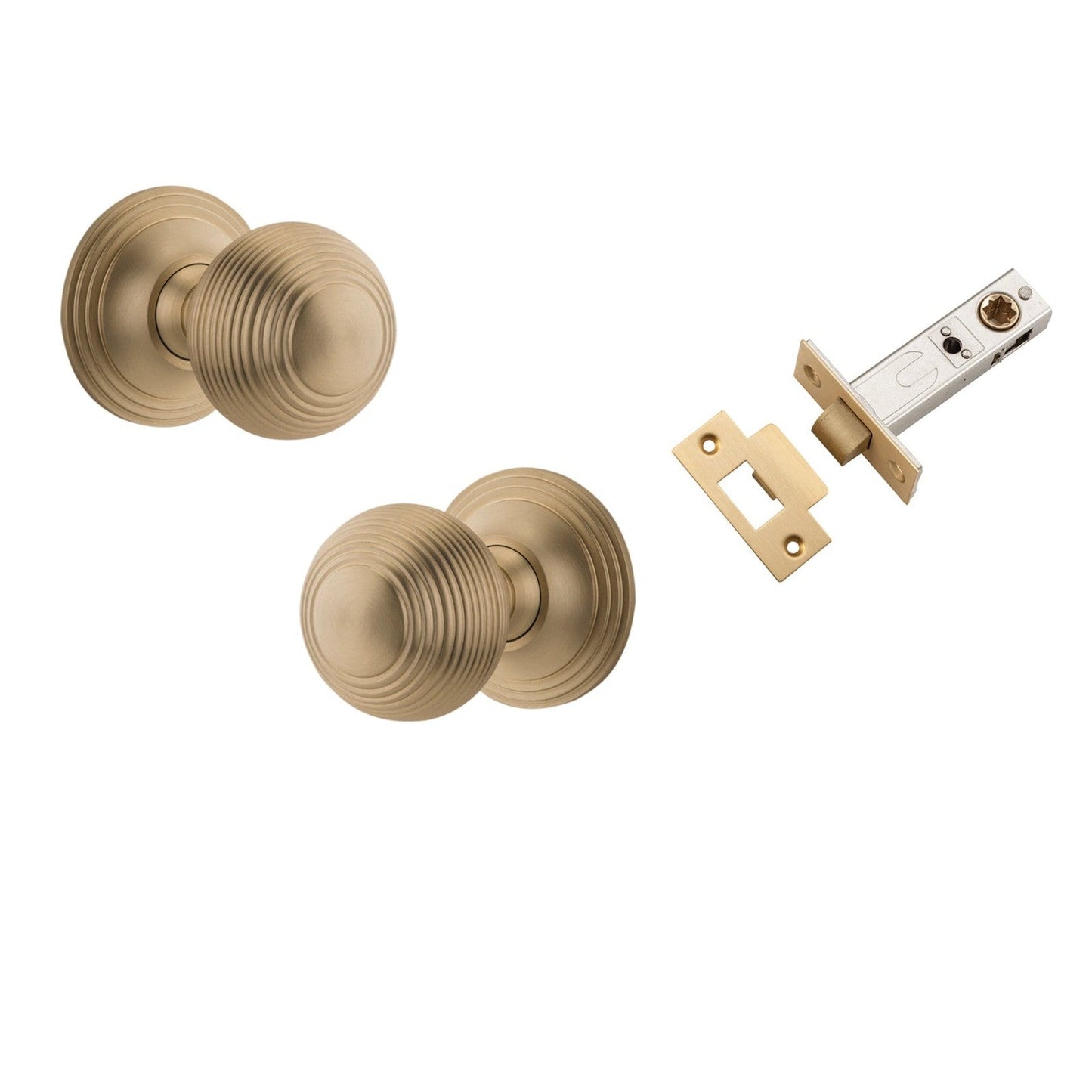 Iver Door Knob Guildford Round Rose Concealed Fix Brushed Brass Passage Kit