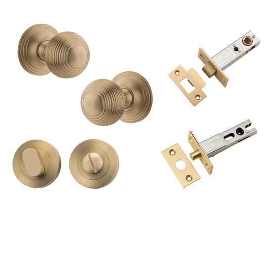 Iver Door Knob Guildford Round Rose Concealed Fix Brushed Brass Privacy Kit