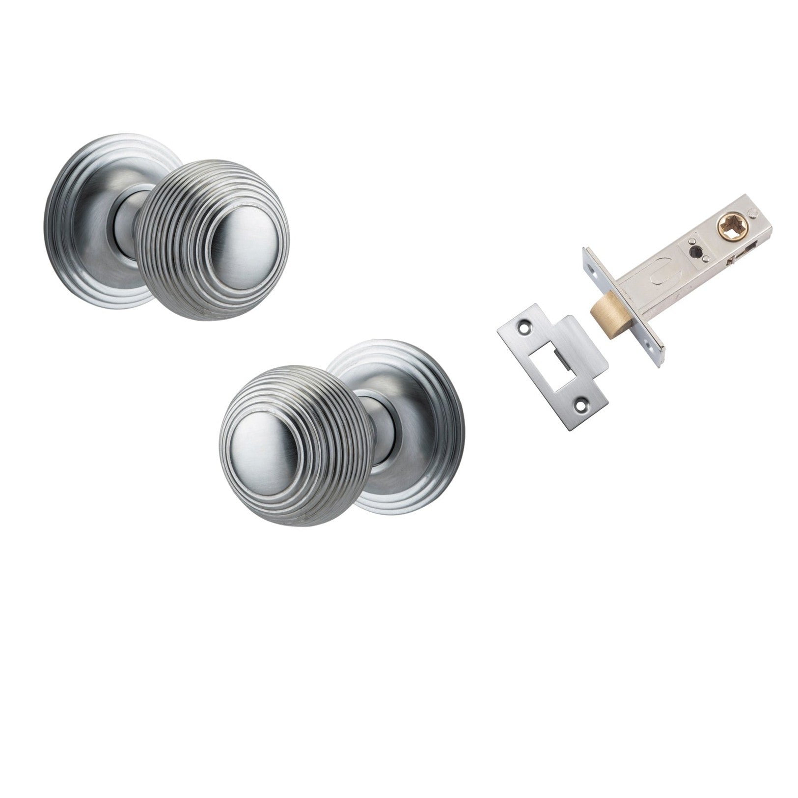Iver Door Knob Guildford Round Rose Concealed Fix Brushed Chrome Passage Kit