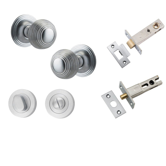Iver Door Knob Guildford Round Rose Concealed Fix Brushed Chrome Privacy Kit