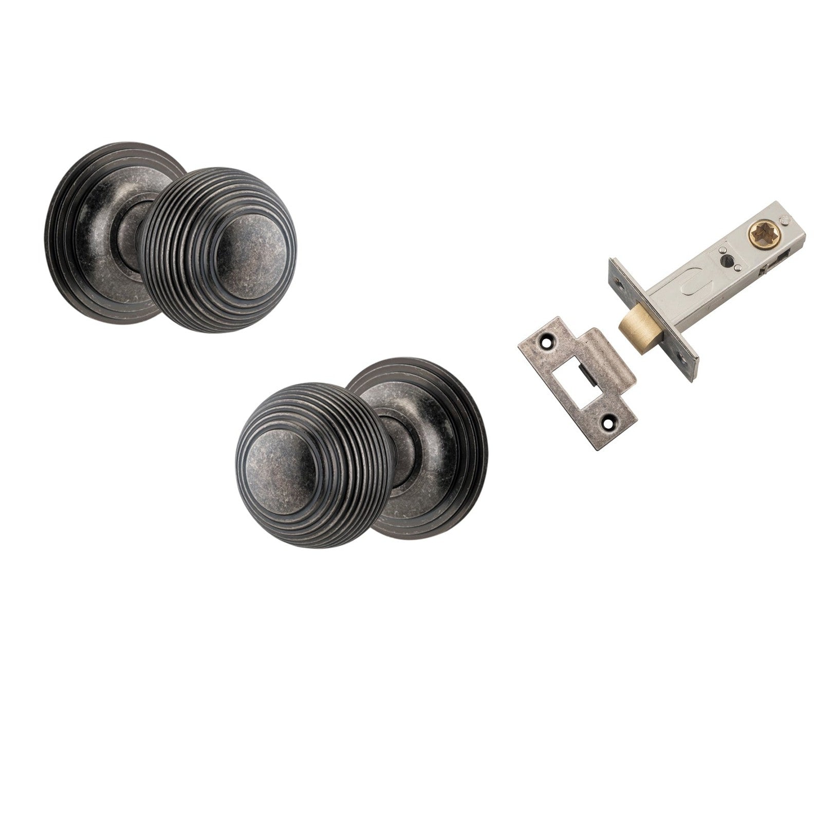 Iver Door Knob Guildford Round Rose Concealed Fix Distressed Nickel Passage Kit